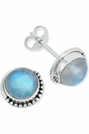 mantraroma Paar Ohrstecker IMBALI groß aus 925 Silber mit Regenbogen Mondstein (Paar, Paar Ohrringe mit Schmuckbeutel), 925 Sterling Silber Ohrringe für Damen - Verkäufer: