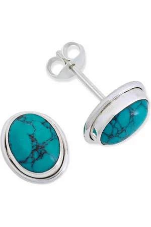 mantraroma Paar Ohrstecker SARALA oval medium aus 925 Silber mit Türkis (Paar, Paar Ohrringe mit Schmuckbeutel), 925 Sterling Silber Ohrringe für Damen - Verkäufer: