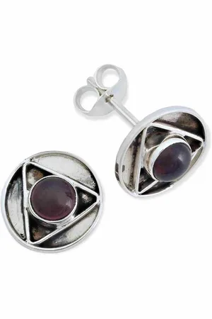 mantraroma Paar Ohrstecker ANPURI aus 925 Silber mit Granat (Paar, Paar Ohrringe mit Schmuckbeutel), 925 Sterling Silber Ohrringe für Damen - Verkäufer: