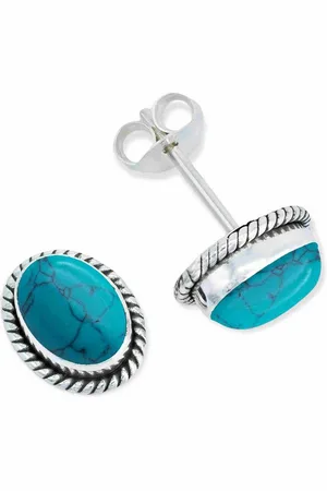 mantraroma Paar Ohrstecker NOHA aus 925 Silber mit Türkis (Paar, Paar Ohrringe mit Schmuckbeutel), 925 Sterling Silber Ohrringe für Damen - Verkäufer: