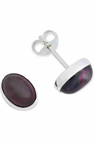 mantraroma Paar Ohrstecker SAMA oval aus 925 Silber mit Granat (Paar, Paar Ohrringe mit Schmuckbeutel), 925 Sterling Silber Ohrringe für Damen - Verkäufer: