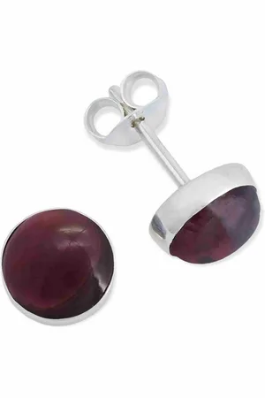 mantraroma Paar Ohrstecker SAMA rund medium aus 925 Silber mit Granat (Paar, Paar Ohrringe mit Schmuckbeutel), 925 Sterling Silber Ohrringe für Damen - Verkäufer: