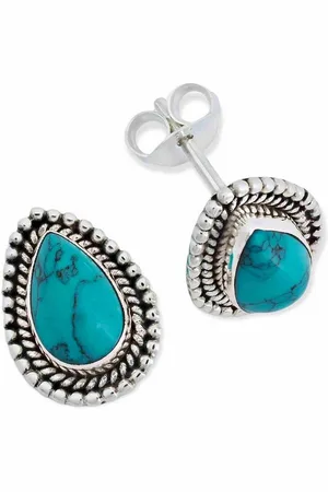 mantraroma Paar Ohrstecker NILA aus 925 Silber mit Türkis (Paar, Paar Ohrringe mit Schmuckbeutel), 925 Sterling Silber Ohrringe für Damen - Verkäufer: