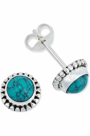mantraroma Paar Ohrstecker PUNTI rund klein aus 925 Silber mit Türkis (Paar, Paar Ohrringe mit Schmuckbeutel), 925 Sterling Silber Ohrringe für Damen - Verkäufer: