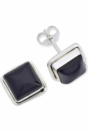 mantraroma Paar Ohrstecker SARALA eckig groß aus 925 Silber mit Onyx (Paar, Paar Ohrringe mit Schmuckbeutel), 925 Sterling Silber Ohrringe für Damen - Verkäufer: