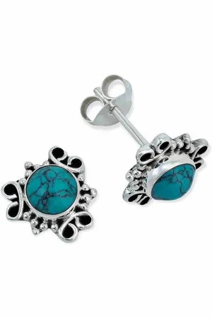 mantraroma Paar Ohrstecker ONDA aus 925 Silber mit Türkis (Paar, Paar Ohrringe mit Schmuckbeutel), 925 Sterling Silber Ohrringe für Damen - Verkäufer: