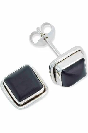 mantraroma Paar Ohrstecker SARALA eckig klein aus 925 Silber mit Onyx (Paar, Paar Ohrringe mit Schmuckbeutel), 925 Sterling Silber Ohrringe für Damen - Verkäufer:
