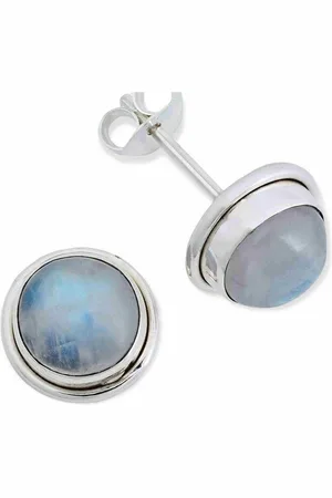 mantraroma Paar Ohrstecker SARALA rund groß aus 925 Silber mit Regenbogen Mondstein (Paar, Paar Ohrringe mit Schmuckbeutel), 925 Sterling Silber Ohrringe für Damen - Verkäufer: