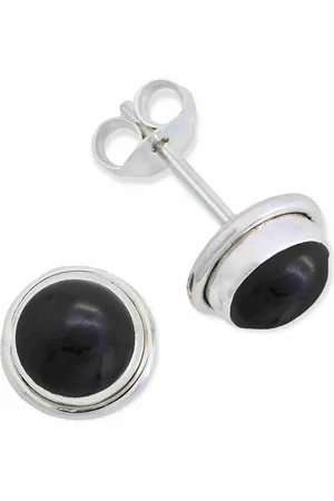 mantraroma Paar Ohrstecker SARALA rund klein aus 925 Silber mit Onyx (Paar, Paar Ohrringe mit Schmuckbeutel), 925 Sterling Silber Ohrringe für Damen - Verkäufer: