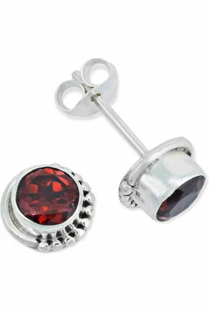 mantraroma Paar Ohrstecker IMBALI klein aus 925 Silber mit Granat facettiert (Paar, Paar Ohrringe mit Schmuckbeutel), 925 Sterling Silber Ohrringe für Damen - Verkäufer: