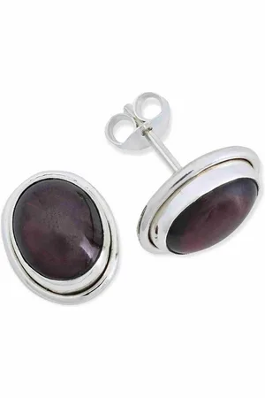 mantraroma Paar Ohrstecker SARALA oval groß aus 925 Silber mit Granat (Paar, Paar Ohrringe mit Schmuckbeutel), 925 Sterling Silber Ohrringe für Damen - Verkäufer: