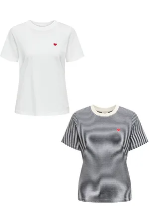 JACQUELINE DE YONG T-Shirt T-Shirt 2er-Set Rundhals Kurzarn lockeres Baumwolle Shirt (2-tlg) JDYPISA S/S PRINT TOP JRS NOOS - Verkäufer: ARIZONAS