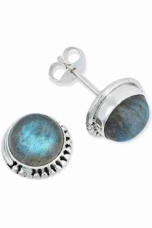 mantraroma Paar Ohrstecker IMBALI groß aus 925 Silber mit Labradorit (Paar, Paar Ohrringe mit Schmuckbeutel), 925 Sterling Silber Ohrringe für Damen - Verkäufer: