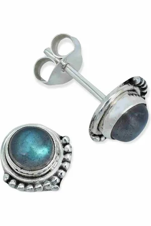mantraroma Paar Ohrstecker SUNI aus 925 Silber mit Labradorit (Paar, Paar Ohrringe mit Schmuckbeutel), 925 Sterling Silber Ohrringe für Damen - Verkäufer: