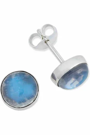 mantraroma Paar Ohrstecker SAMA rund medium aus 925 Silber mit Regenbogen Mondstein (Paar, Paar Ohrringe mit Schmuckbeutel), 925 Sterling Silber Ohrringe für Damen - Verkäufer: