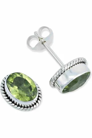 mantraroma Paar Ohrstecker NOHA aus 925 Silber mit Peridot (Paar, Paar Ohrringe mit Schmuckbeutel), 925 Sterling Silber Ohrringe für Damen - Verkäufer:
