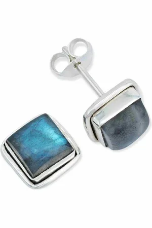 mantraroma Paar Ohrstecker SARALA eckig klein aus 925 Silber mit Labradorit (Paar, Paar Ohrringe mit Schmuckbeutel), 925 Sterling Silber Ohrringe für Damen - Verkäufer: