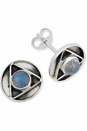 mantraroma Paar Ohrstecker ANPURI aus 925 Silber mit Regenbogen Mondstein (Paar, Paar Ohrringe mit Schmuckbeutel), 925 Sterling Silber Ohrringe für Damen - Verkäufer: