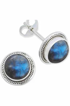 mantraroma Paar Ohrstecker PREMA aus 925 Silber mit Labradorit (Paar, Paar Ohrringe mit Schmuckbeutel), 925 Sterling Silber Ohrringe für Damen - Verkäufer: