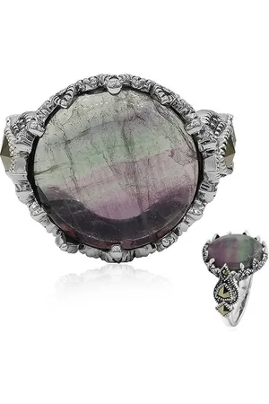 Cavill Silberring Brasilianischer 8,95ct Fluorit Silber Ring, Markasit Akzente (1-tlg) - Verkäufer: Juwelo Deutschland GmbH