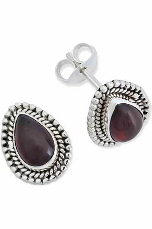 mantraroma Paar Ohrstecker NILA aus 925 Silber mit Granat (Paar, Paar Ohrringe mit Schmuckbeutel), 925 Sterling Silber Ohrringe für Damen - Verkäufer: