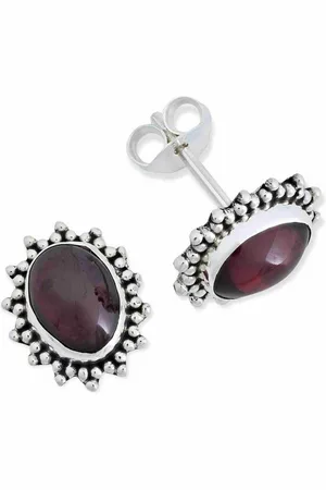 mantraroma Paar Ohrstecker BUWAN oval aus 925 Silber mit Granat (Paar, Paar Ohrringe mit Schmuckbeutel), 925 Sterling Silber Ohrringe für Damen - Verkäufer: