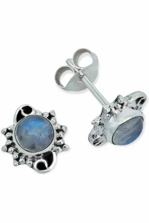 mantraroma Paar Ohrstecker MARAMA aus 925 Silber mit Regenbogen Mondstein (Paar, Paar Ohrringe mit Schmuckbeutel), 925 Sterling Silber Ohrringe für Damen - Verkäufer: