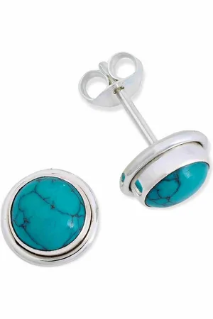 mantraroma Paar Ohrstecker SARALA rund klein aus 925 Silber mit Türkis (Paar, Paar Ohrringe mit Schmuckbeutel), 925 Sterling Silber Ohrringe für Damen - Verkäufer: