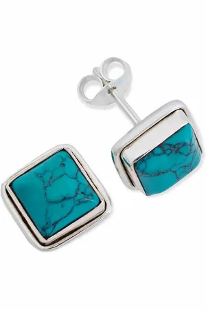 mantraroma Paar Ohrstecker SARALA eckig groß aus 925 Silber mit Türkis (Paar, Paar Ohrringe mit Schmuckbeutel), 925 Sterling Silber Ohrringe für Damen - Verkäufer: