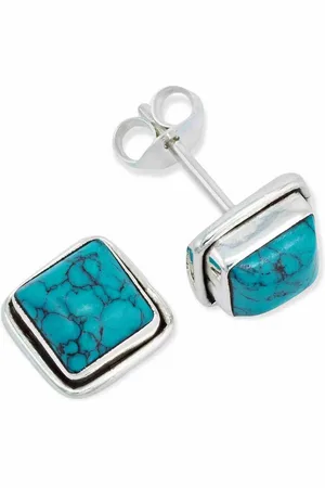 mantraroma Paar Ohrstecker SARALA eckig klein aus 925 Silber mit Türkis (Paar, Paar Ohrringe mit Schmuckbeutel), 925 Sterling Silber Ohrringe für Damen - Verkäufer: