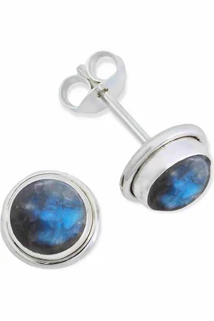 mantraroma Paar Ohrstecker SARALA rund klein aus 925 Silber mit Labradorit (Paar, Paar Ohrringe mit Schmuckbeutel), 925 Sterling Silber Ohrringe für Damen - Verkäufer: