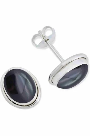 mantraroma Paar Ohrstecker SARALA oval medium aus 925 Silber mit Onyx (Paar, Paar Ohrringe mit Schmuckbeutel), 925 Sterling Silber Ohrringe für Damen - Verkäufer: