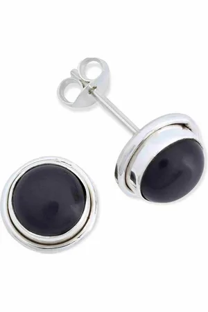 mantraroma Paar Ohrstecker SARALA rund groß aus 925 Silber mit Onyx (Paar, Paar Ohrringe mit Schmuckbeutel), 925 Sterling Silber Ohrringe für Damen - Verkäufer: