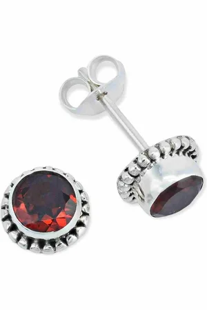 mantraroma Paar Ohrstecker PUNTI rund klein aus 925 Silber mit Granat facettiert (Paar, Paar Ohrringe mit Schmuckbeutel), 925 Sterling Silber Ohrringe für Damen - Verkäufer: