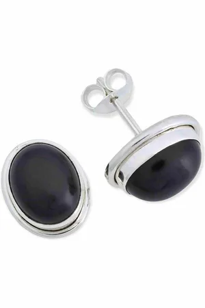 mantraroma Paar Ohrstecker SARALA oval groß aus 925 Silber mit Onyx (Paar, Paar Ohrringe mit Schmuckbeutel), 925 Sterling Silber Ohrringe für Damen - Verkäufer: