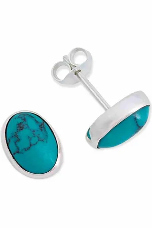 mantraroma Paar Ohrstecker SAMA oval aus 925 Silber mit Türkis (Paar, Paar Ohrringe mit Schmuckbeutel), 925 Sterling Silber Ohrringe für Damen - Verkäufer: