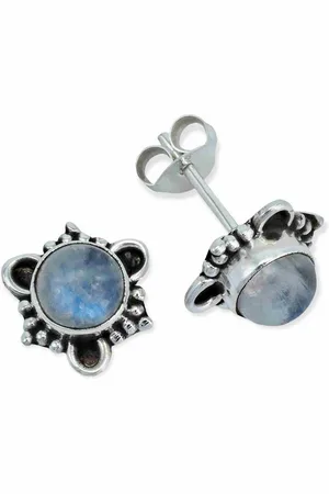 mantraroma Paar Ohrstecker PUATA aus 925 Silber mit Regenbogen Mondstein (Paar, Paar Ohrringe mit Schmuckbeutel), 925 Sterling Silber Ohrringe für Damen - Verkäufer: