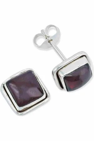 mantraroma Paar Ohrstecker SARALA eckig klein aus 925 Silber mit Granat (Paar, Paar Ohrringe mit Schmuckbeutel), 925 Sterling Silber Ohrringe für Damen - Verkäufer: