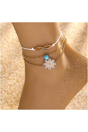 Karma Fußketten Set Boho Strand Fußschmuck mit Unendlichkeit Symbol (Fußschmuck Fußkette Bohemian Stil, Knöchelkette verstellbar, Mandala), Türkis Sommer Fußkette Schmuck - Verkäufer: Sanixa