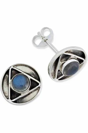 mantraroma Paar Ohrstecker ANPURI aus 925 Silber mit Labradorit (Paar, Paar Ohrringe mit Schmuckbeutel), 925 Sterling Silber Ohrringe für Damen - Verkäufer: