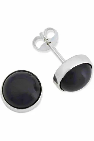 mantraroma Paar Ohrstecker SAMA rund groß aus 925 Silber mit Onyx (Paar, Paar Ohrringe mit Schmuckbeutel), 925 Sterling Silber Ohrringe für Damen - Verkäufer: