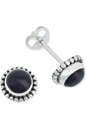 mantraroma Paar Ohrstecker PUNTI rund klein aus 925 Silber mit Onyx (Paar, Paar Ohrringe mit Schmuckbeutel), 925 Sterling Silber Ohrringe für Damen - Verkäufer:
