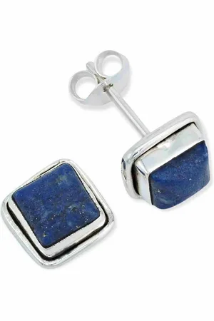 mantraroma Paar Ohrstecker SARALA eckig klein aus 925 Silber mit Lapis Lazuli (Paar, Paar Ohrringe mit Schmuckbeutel), 925 Sterling Silber Ohrringe für Damen - Verkäufer: