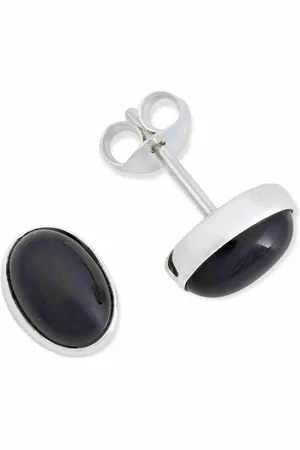 mantraroma Paar Ohrstecker SAMA oval aus 925 Silber mit Onyx (Paar, Paar Ohrringe mit Schmuckbeutel), 925 Sterling Silber Ohrringe für Damen - Verkäufer: