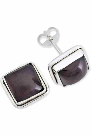 mantraroma Paar Ohrstecker SARALA eckig groß aus 925 Silber mit Granat (Paar, Paar Ohrringe mit Schmuckbeutel), 925 Sterling Silber Ohrringe für Damen - Verkäufer: