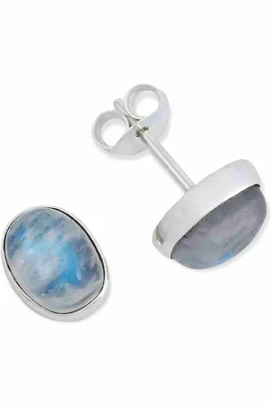 mantraroma Paar Ohrstecker SAMA oval aus 925 Silber mit Regenbogen Mondstein (Paar, Paar Ohrringe mit Schmuckbeutel), 925 Sterling Silber Ohrringe für Damen - Verkäufer: