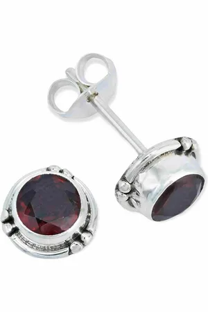mantraroma Paar Ohrstecker LITANG aus 925 Silber mit Granat facettiert (Paar, Paar Ohrringe mit Schmuckbeutel), 925 Sterling Silber Ohrringe für Damen - Verkäufer:
