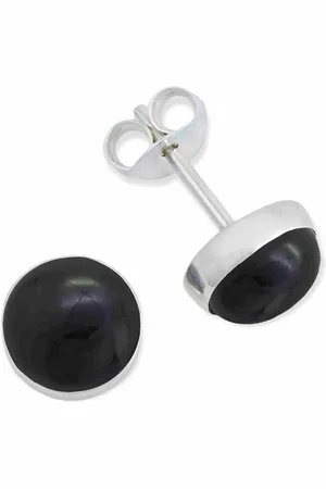 mantraroma Paar Ohrstecker SAMA rund medium aus 925 Silber mit Onyx (Paar, Paar Ohrringe mit Schmuckbeutel), 925 Sterling Silber Ohrringe für Damen - Verkäufer: