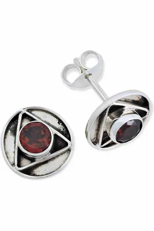 mantraroma Paar Ohrstecker ANPURI aus 925 Silber mit Granat facettiert (Paar, Paar Ohrringe mit Schmuckbeutel), 925 Sterling Silber Ohrringe für Damen - Verkäufer: