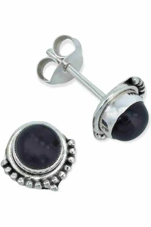 mantraroma Paar Ohrstecker SUNI aus 925 Silber mit Onyx (Paar, Paar Ohrringe mit Schmuckbeutel), 925 Sterling Silber Ohrringe für Damen - Verkäufer:
